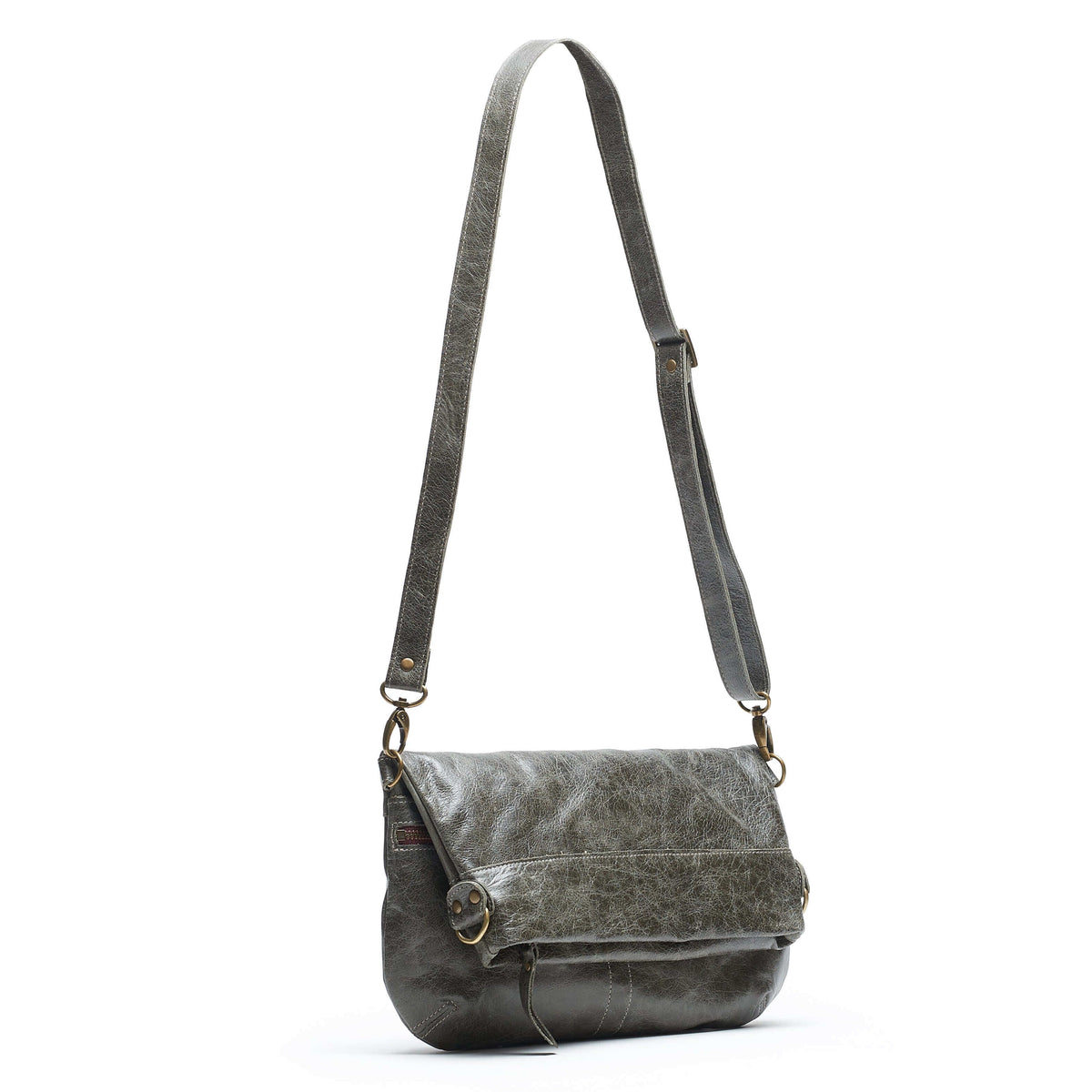 Mini Lauren 6-in-1 convertible leather crossbody bag in River Rock showcasing stylish design and versatility.