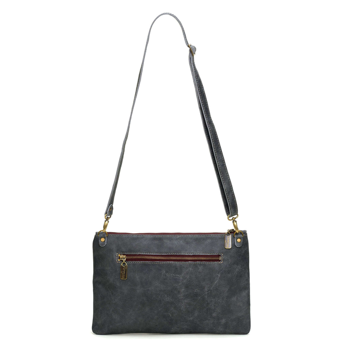 Studded crossbody bag, Blue/Grey full-grain leather USA made, Handbags, Small Crossbody, Brynn Capella