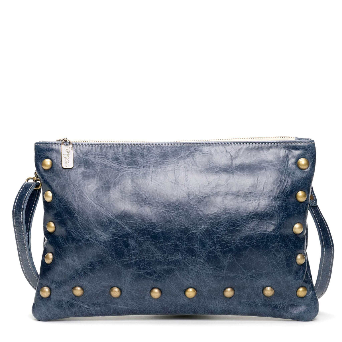 Studded crossbody bag, Blue full-grain leather USA made, Handbags, Small Crossbody, Brynn Capella