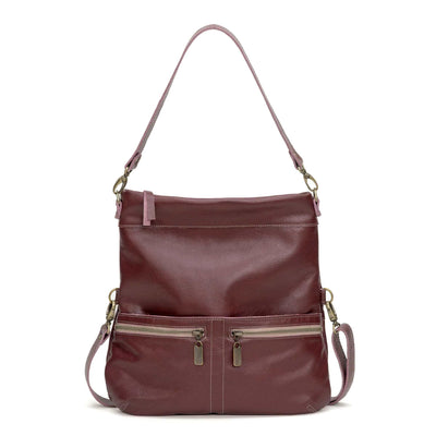 Mini Lauren 6-in-1 Convertible Leather Crossbody Bag in burgundy, a versatile leather crossbody bag for everyday use.