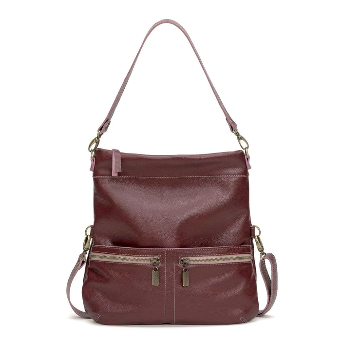 Mini Lauren 6-in-1 Convertible Leather Crossbody Bag in burgundy, a versatile leather crossbody bag for everyday use.