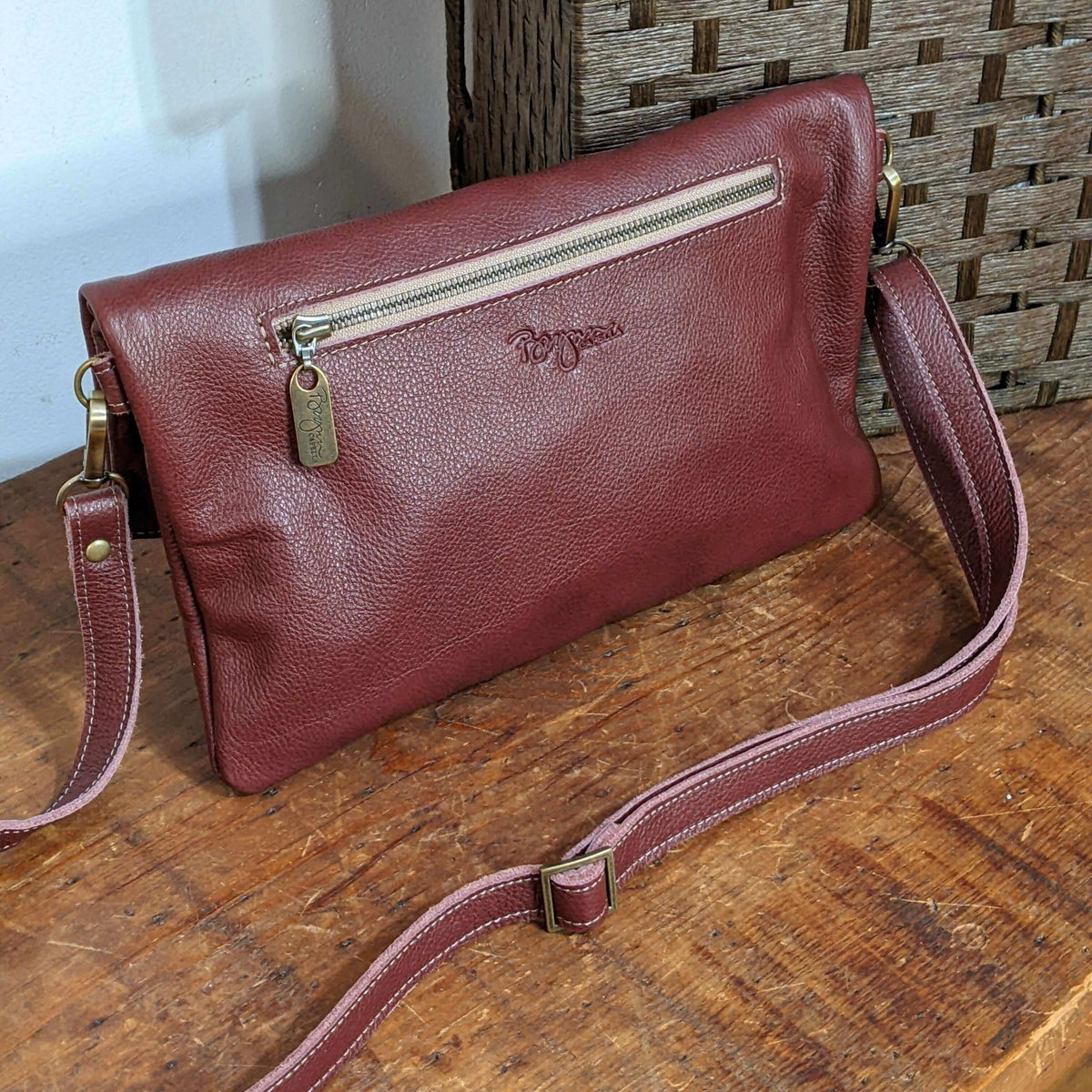 Leather Foldover Crossbody bag, clutch, plum, made in USA, Handbags, Small Crossbody, Brynn Capella