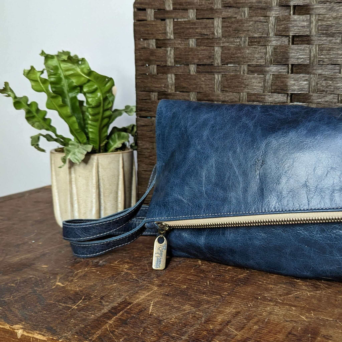 Leather Foldover Crossbody bag, clutch, blue, made in USA, Handbags, Small Crossbody, Brynn Capella